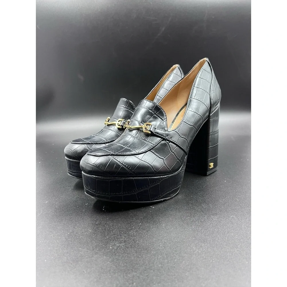 Sam Edelman Womens Size 8M Aretha Black Leather Loafer Platform Heels Y2K Goth
